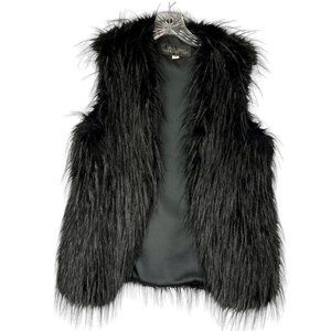 Donna Salyers Fabulous Furs Womens Black Faux Fur Vest Open Front size XS
